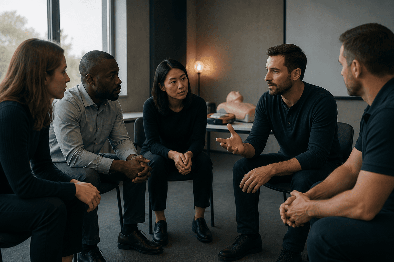 Le groupe échange en cercle après la mise en situation.